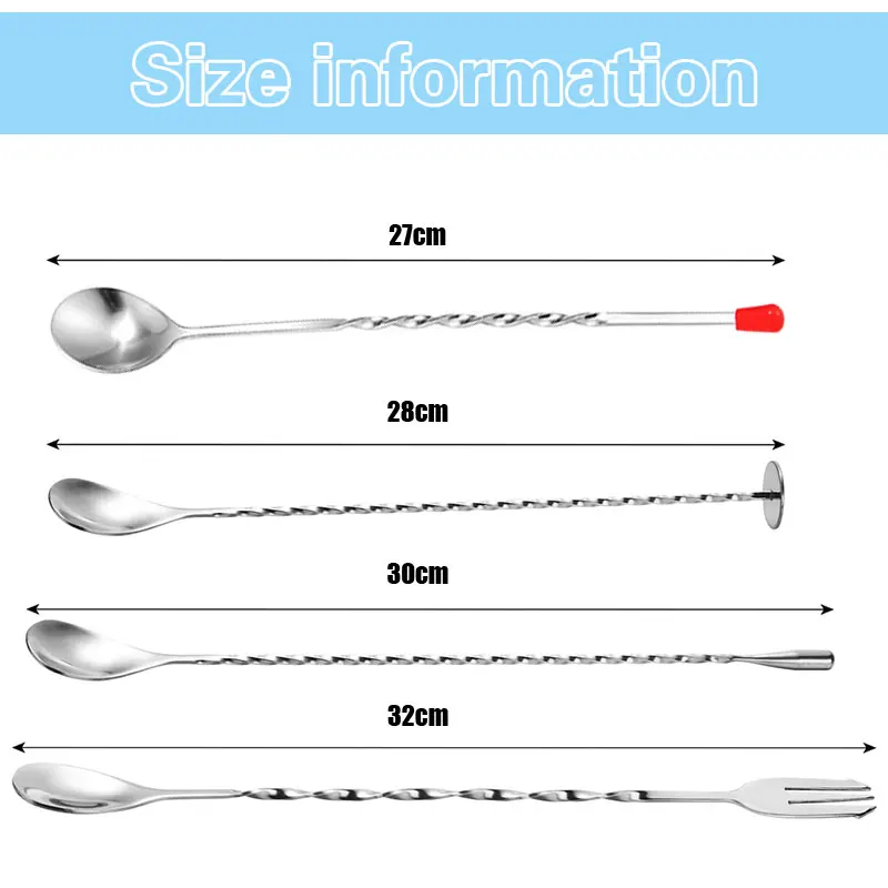 Stainless Steel Bar Spoon Cocktail Mixing Spoon Long Stirring Drink Stirrers Cocktail for Tea Coffee Ice Cream Juice