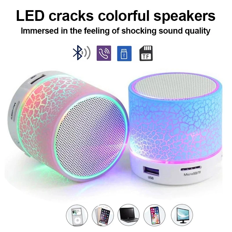 미니 블루투스 스피커 무선 확성기 균열 LED TF 카드, USB 서브우퍼, 휴대용 MP3 음악 사운드 칼럼, PC 휴대폰용