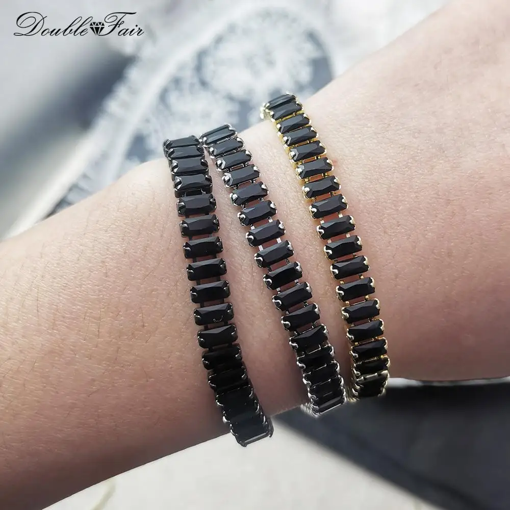 Schwarzes Kristall Tennis Armband für Männer Frauen verstellbare Steampunk Zirkonia Armreif Kette auf der Hand Hip Hop Hippie Punk Geschenke Schmuck – Detail 3