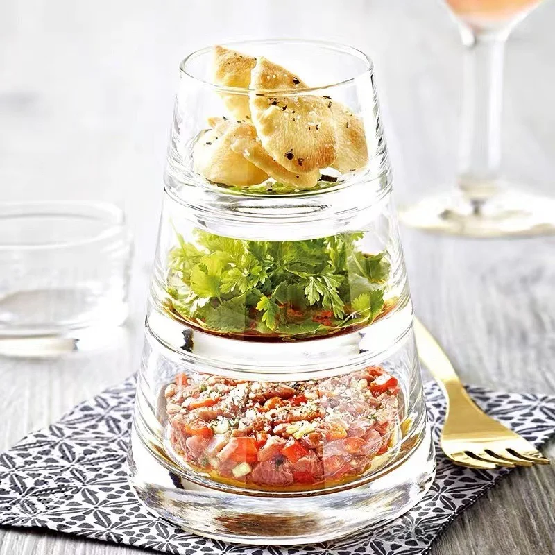 

New Three-layer Special Plastic Cup Stackable Ice Cream Cup Pyramid Cooking Bowl Creative Dessert Salad Bowl Set Kitchen Gadgets