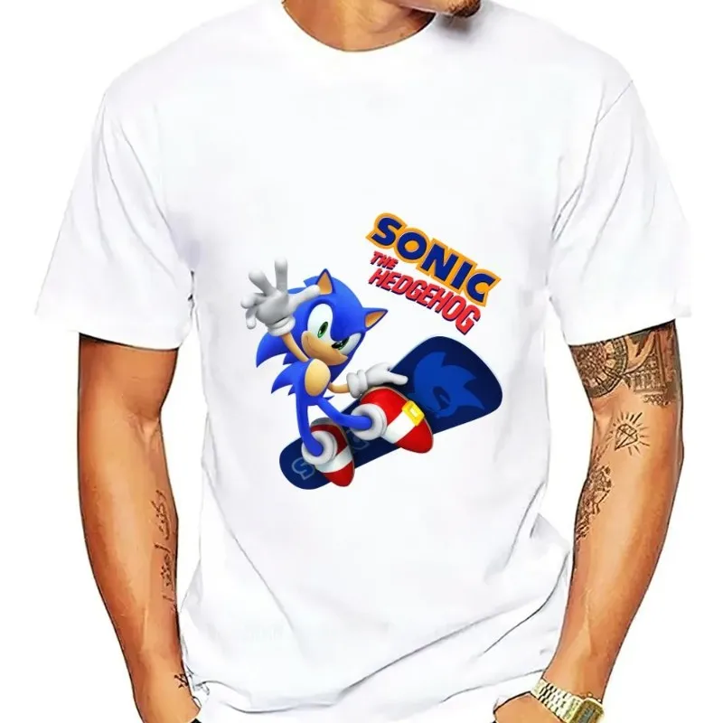 thumbnail image 1 of Camiseta clásica S-Sonic The Cool H-Hedgehog para hombre y mujer, ropa combinada para parejas, cuello de manga corta, moda de algodón, 1 of 5