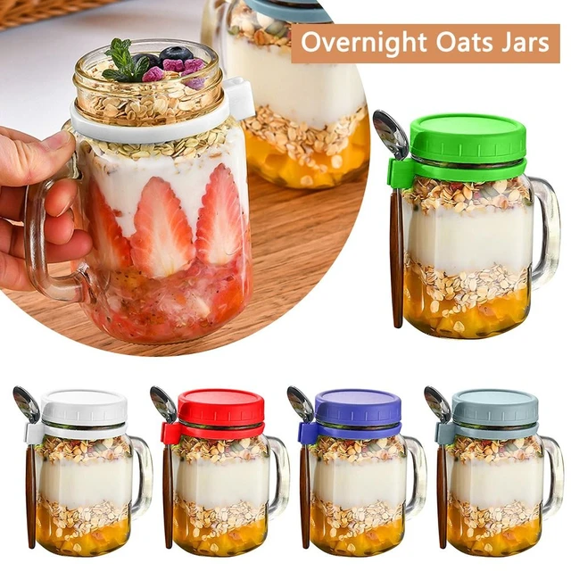 Glass Jars Sealed Glass Cup with Lid & Spoon Holder for Yogurt Breakfast  350ML Cereal or Oatmeal Container Reusable Smoothie Cups with Scale Yogurt  Container Wide Mouth Food Storage White 