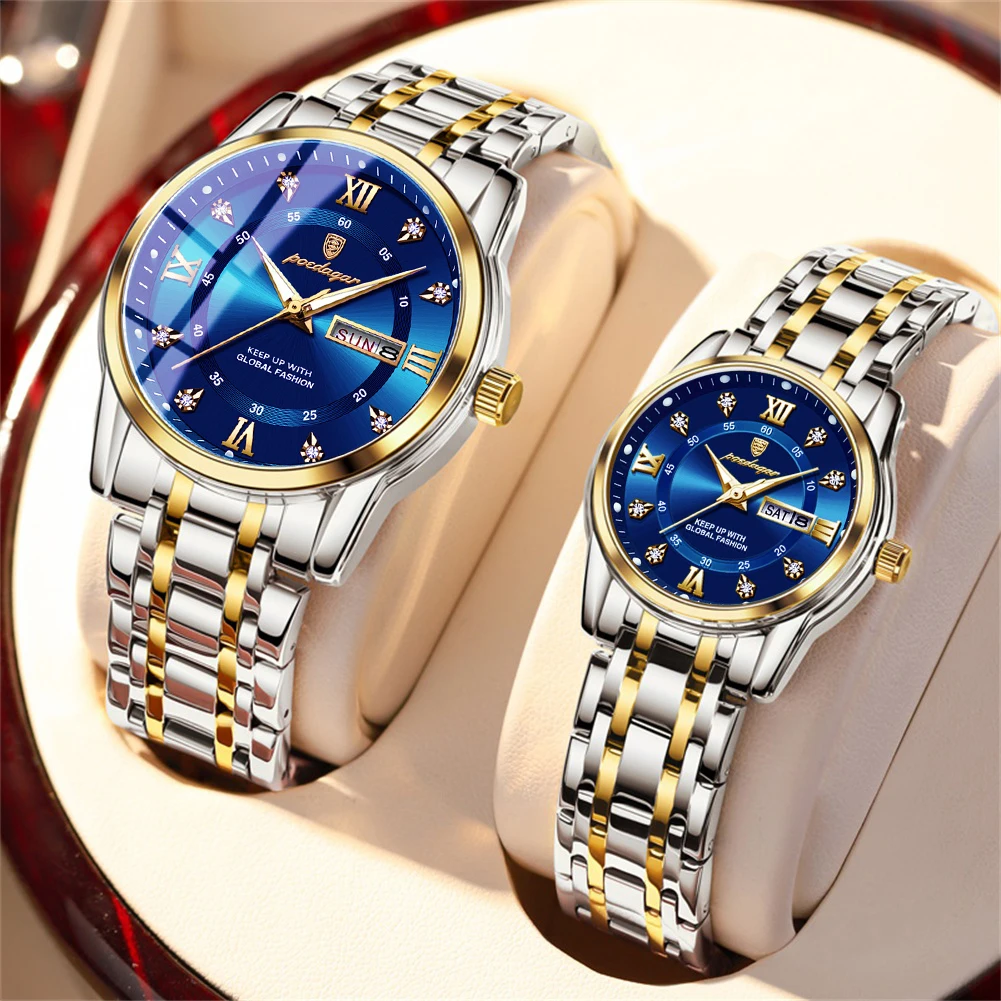 Couple Watches Trend Fashion Original Quartz Watch for Lover Waterproof Date Week Luminous His and Her Wirstwatch