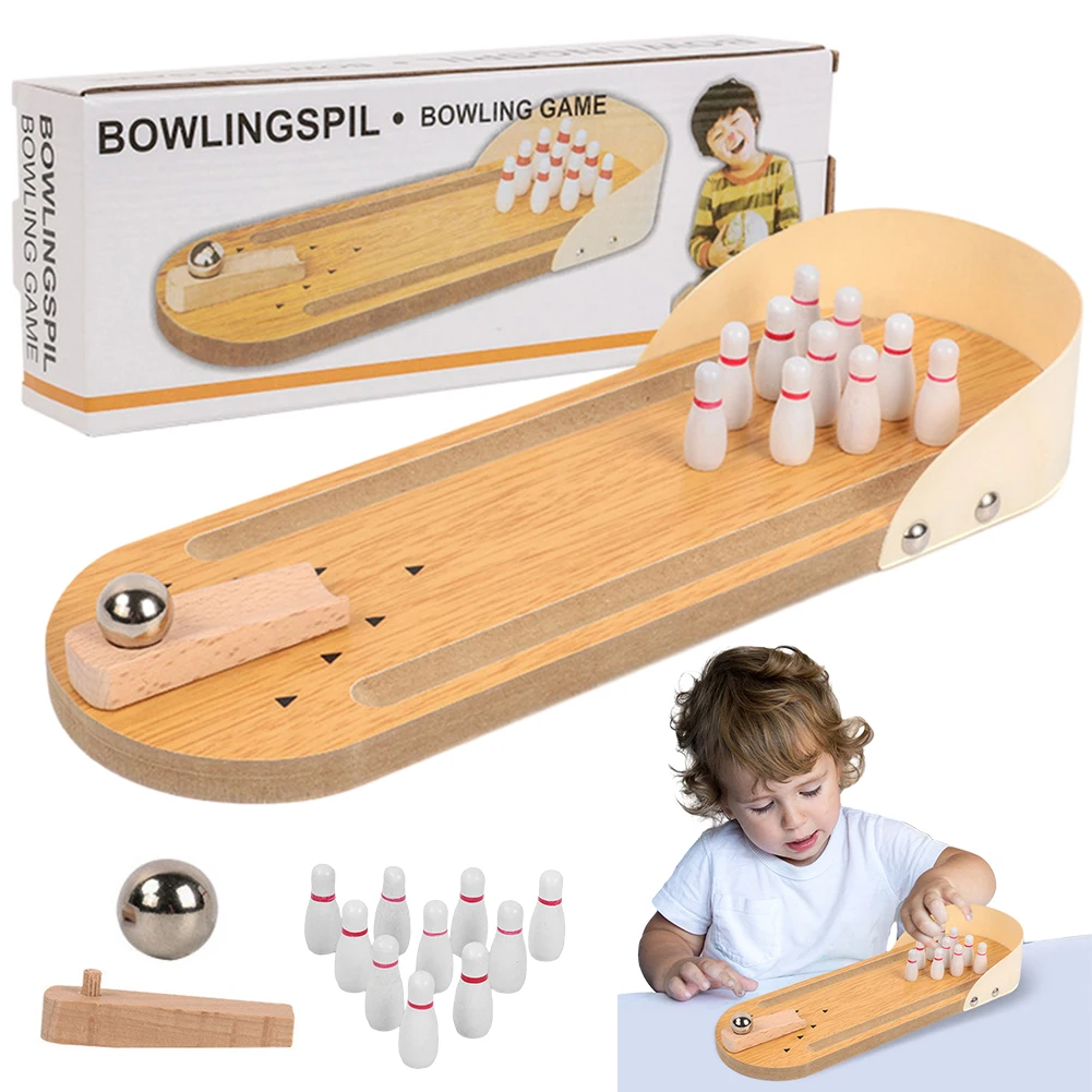 Tabletop Mini Bowling Game Set with 10 Pins Wooden Board Bowling Toys Desktop Set for Men Women Teens Kids bowling accessories