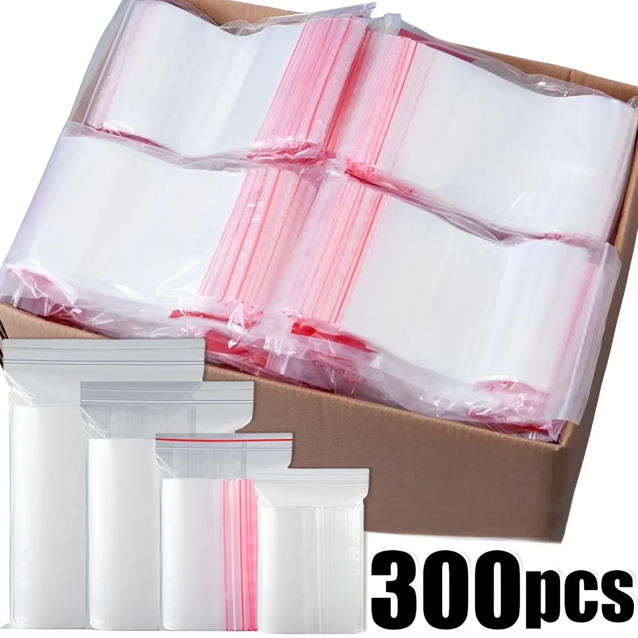 100/300Pcs Thicken Zipper Sealed Bags Clear Plastic Storage Bag for Small Jewelry Food Packing Reclosable Zippers Sealing Bag