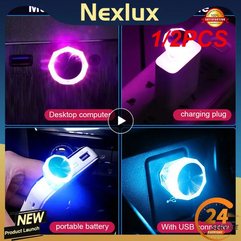 

1/2PCS Car USB Atmosphere Lamp Wireless Flash Colorful Lights Auto Decoration Lighting Night Lights Computer Mobile Power