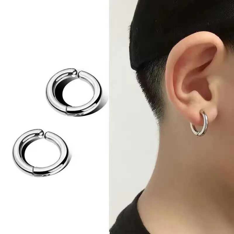 Ear Clip Earrings Clip Earrings Ear Clip Hoop Earrings Ear Accessories 1 Pc Non-Piercing Fake Hoop Earrings Classic Punk Stainless Steel Circle Hoops Clip On Ear Earrings for Women Men Without Hole