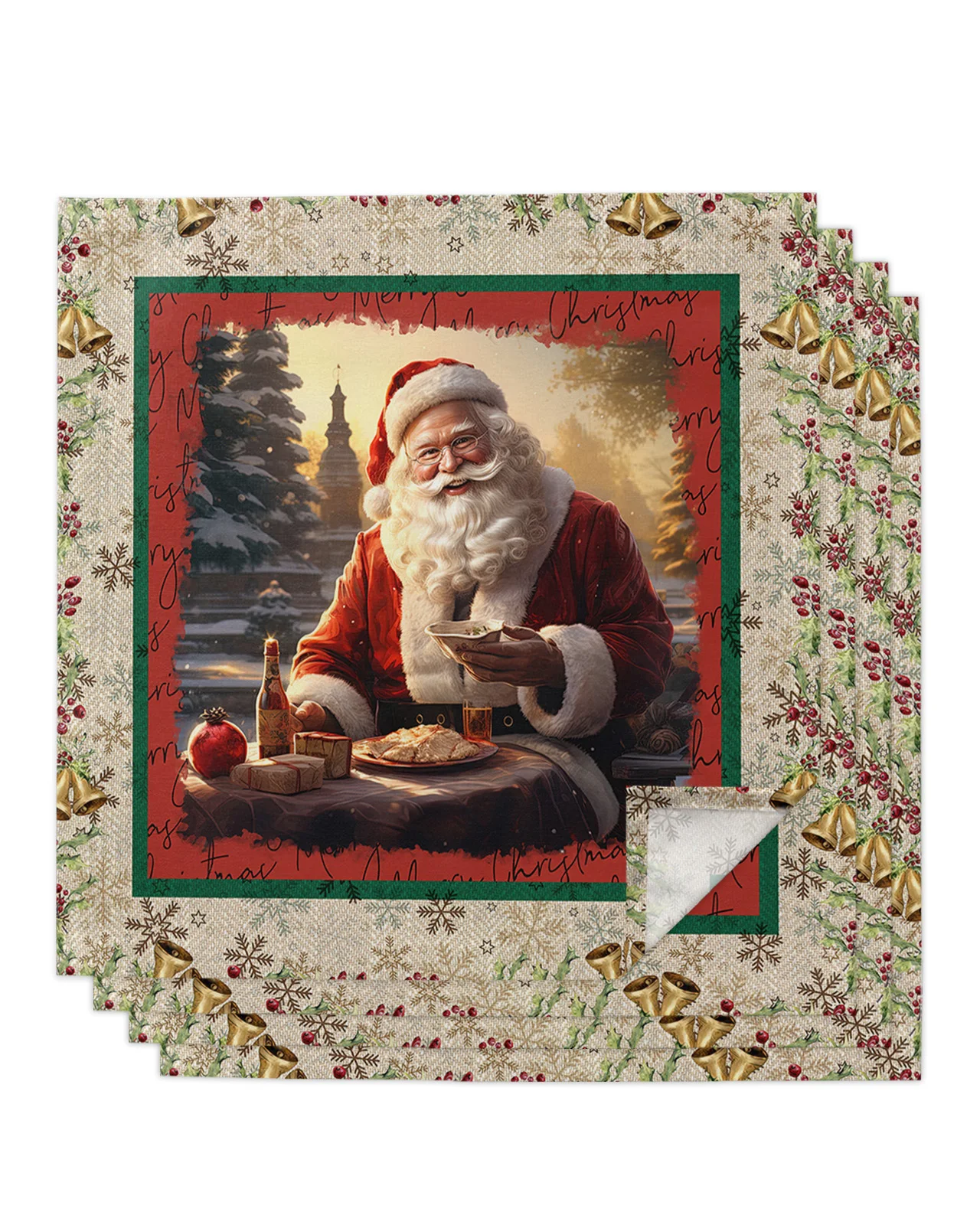 

4/6/8pcs Christmas Santa Claus Snowflakes Table Napkins Cloth Restaurant Table Napkins Wedding Banquet Decor Cloth Napkins