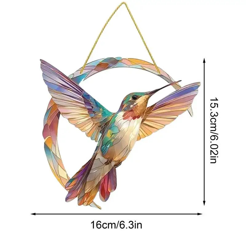 Acrylic Stained Glass Handicraft Garden Window Balcony Hummingbird Hanging Yard Home Wall Bird Ornament Door Decoration 6
