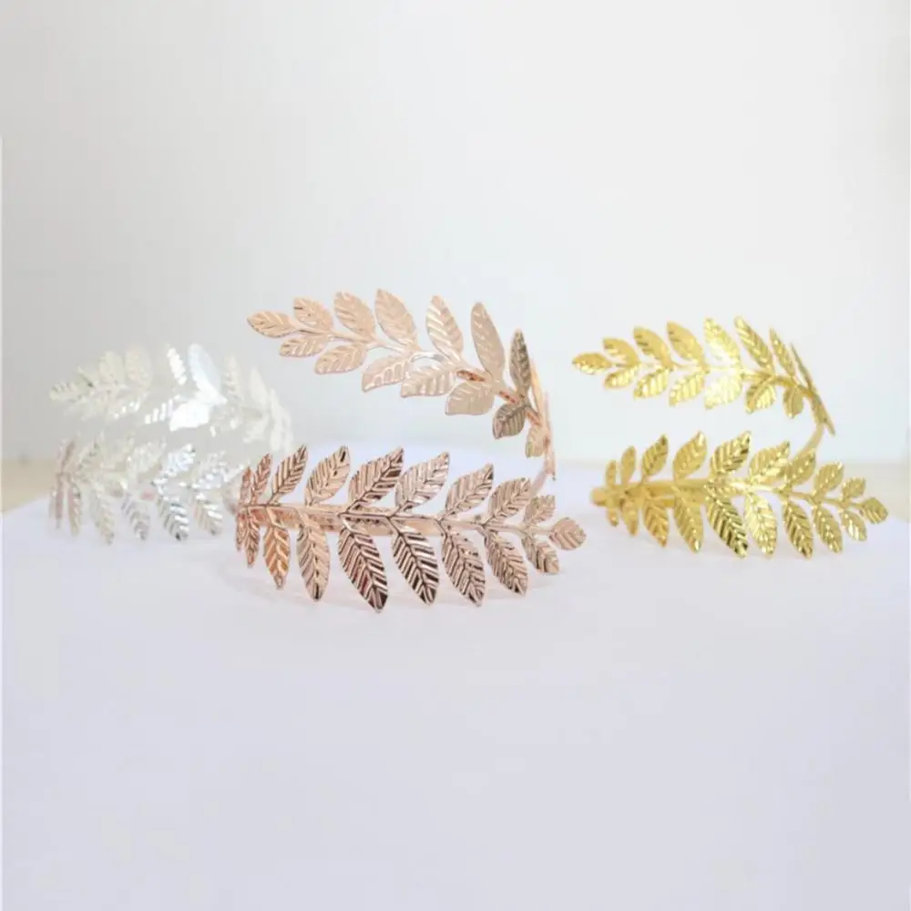Women Alloy Jewelry Bracelet Charm Bangle Retro 10cm Diameter Metal Leaf Open Arm Cuff Armlet Fine Greek Roman Open Ended Spiral 4