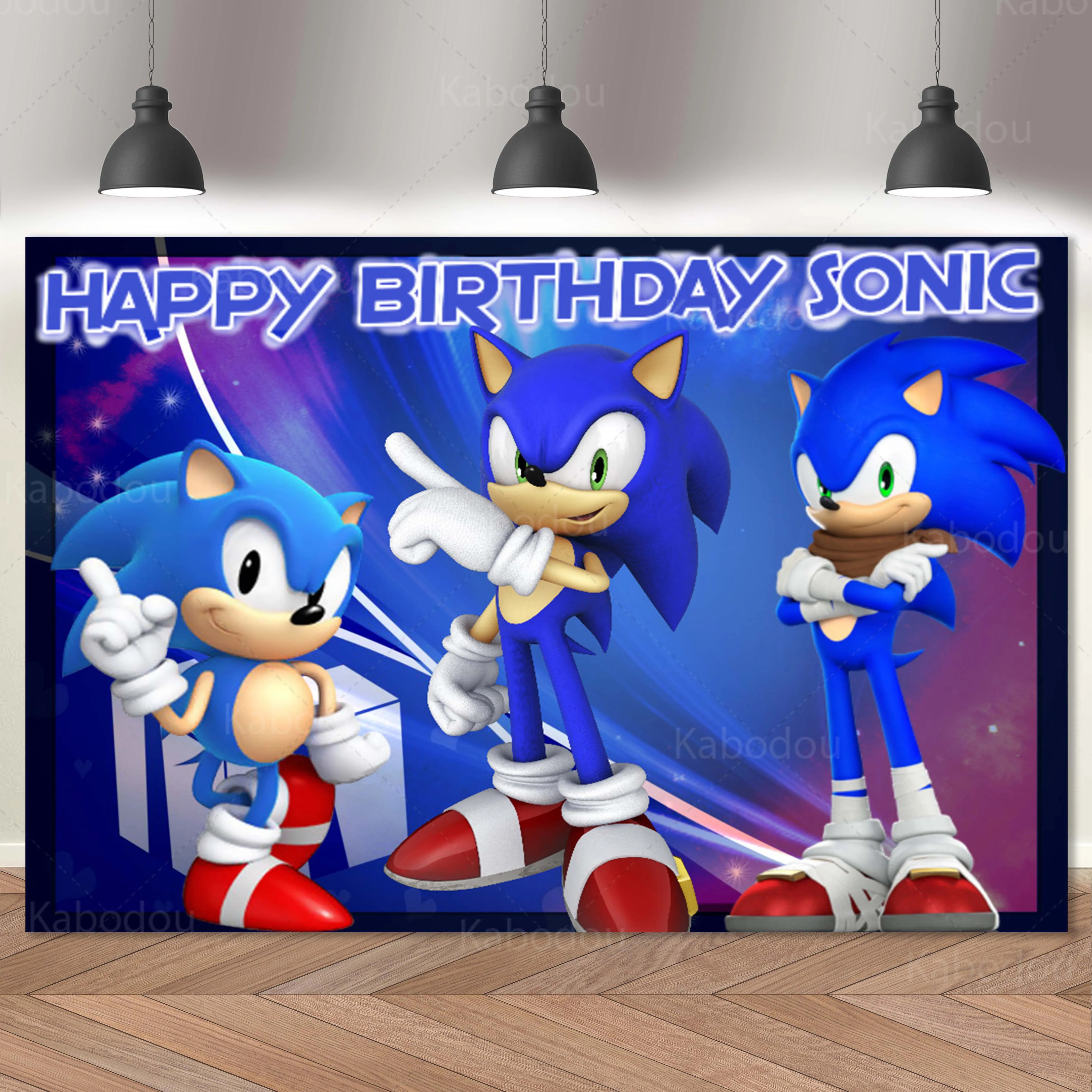 thumbnail image 1 of Fondo azul sónico para fiesta de cumpleaños de niños, decoración de dibujos animados, fondo para fotografía, pancarta, póster, utilería para estudio de baby shower, 1 of 4