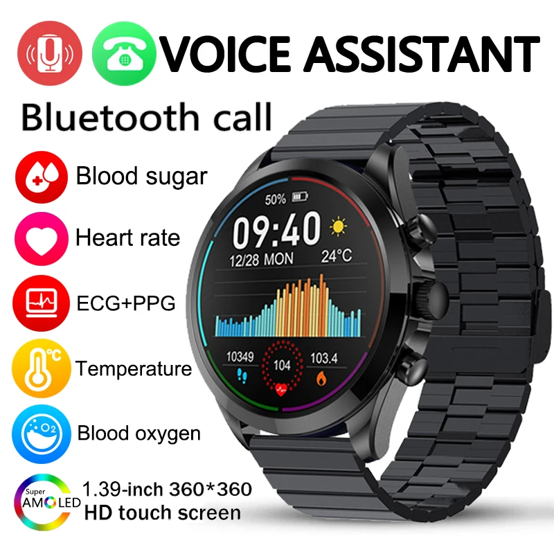 

2023 Bluetooth Call ECG+PPG Painless Non Invasive Blood Glucose Smart Watch Men Health Exercise Smart Watch Blood Glucose Meter