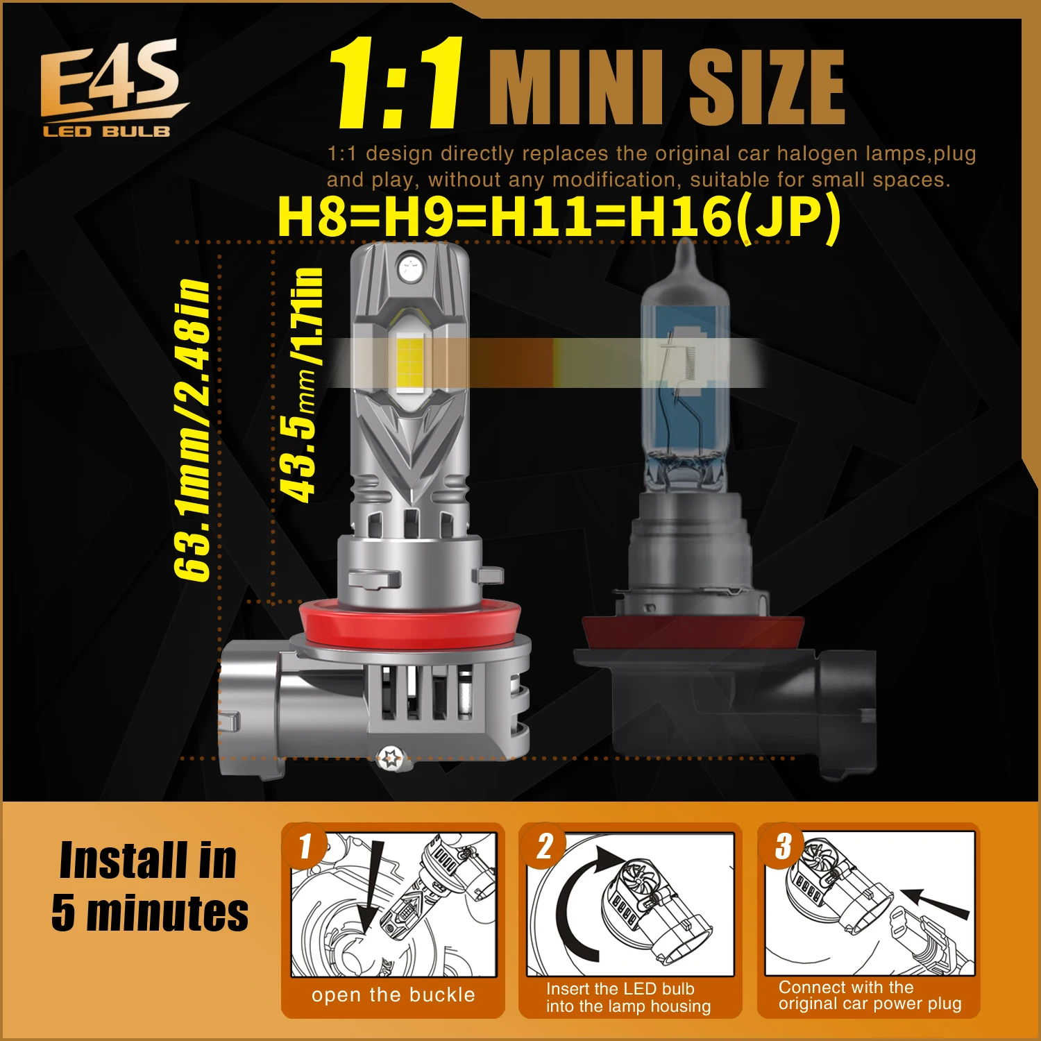 Ampoules LED auto, H9/H11, 5000lm, Puces PREMIUM, 210W ERROR FREE ANTI  ERREUR CAN BUS