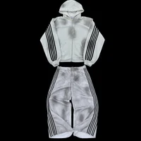Y2K Men Suit American Street Style Gothic Line Embroidered Zip up Hoodie cotton Dirty Watermark Jeans fashionable Couple jersey 1