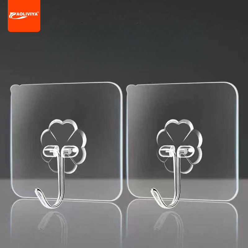 AOLIVIYA 1pcs Transparent Hook Punch-free Sticky Hook Wall Bathroom Kitchen Acrylic Stainless Steel Seamless Nail
