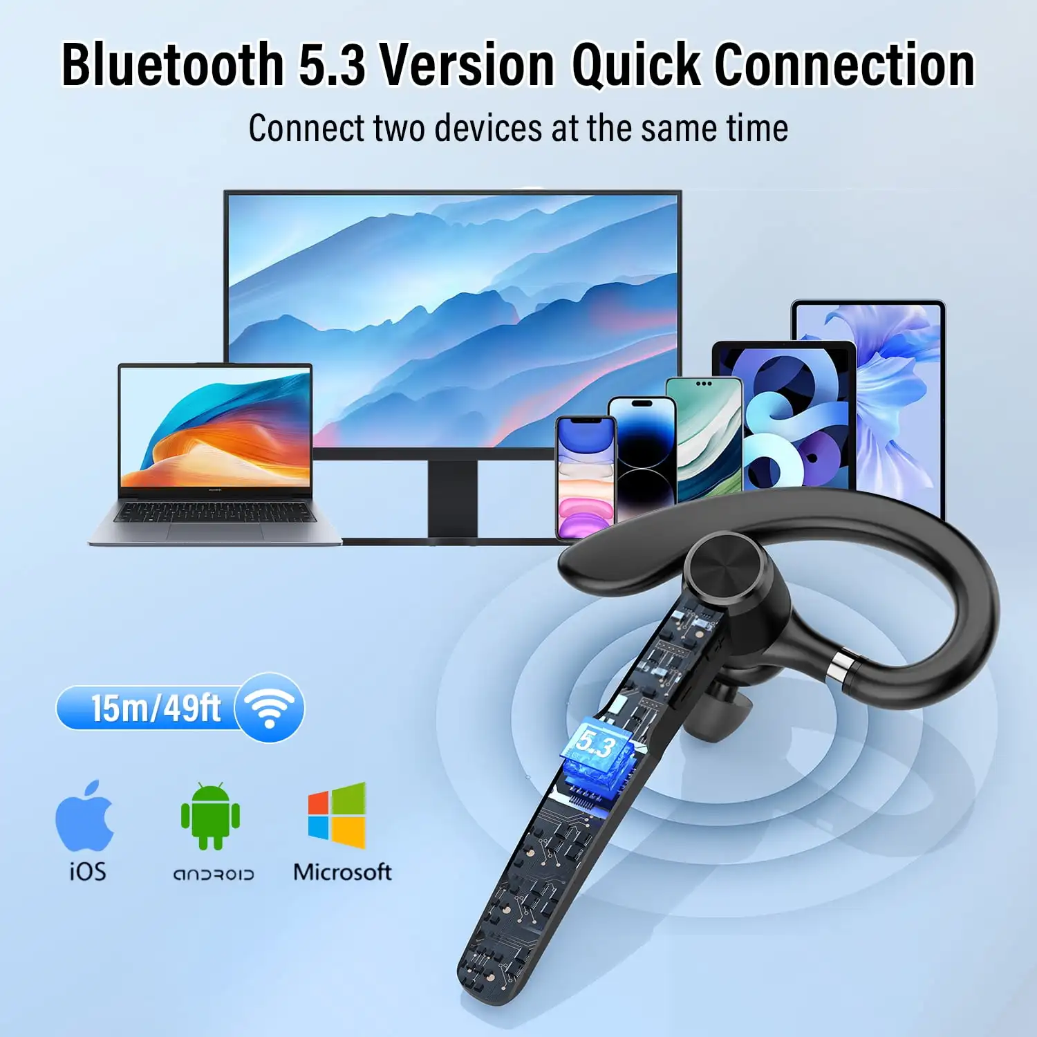 سماعة بلوتوث أذن واحدة مع ميكروفون ENC مع صوت ستير...