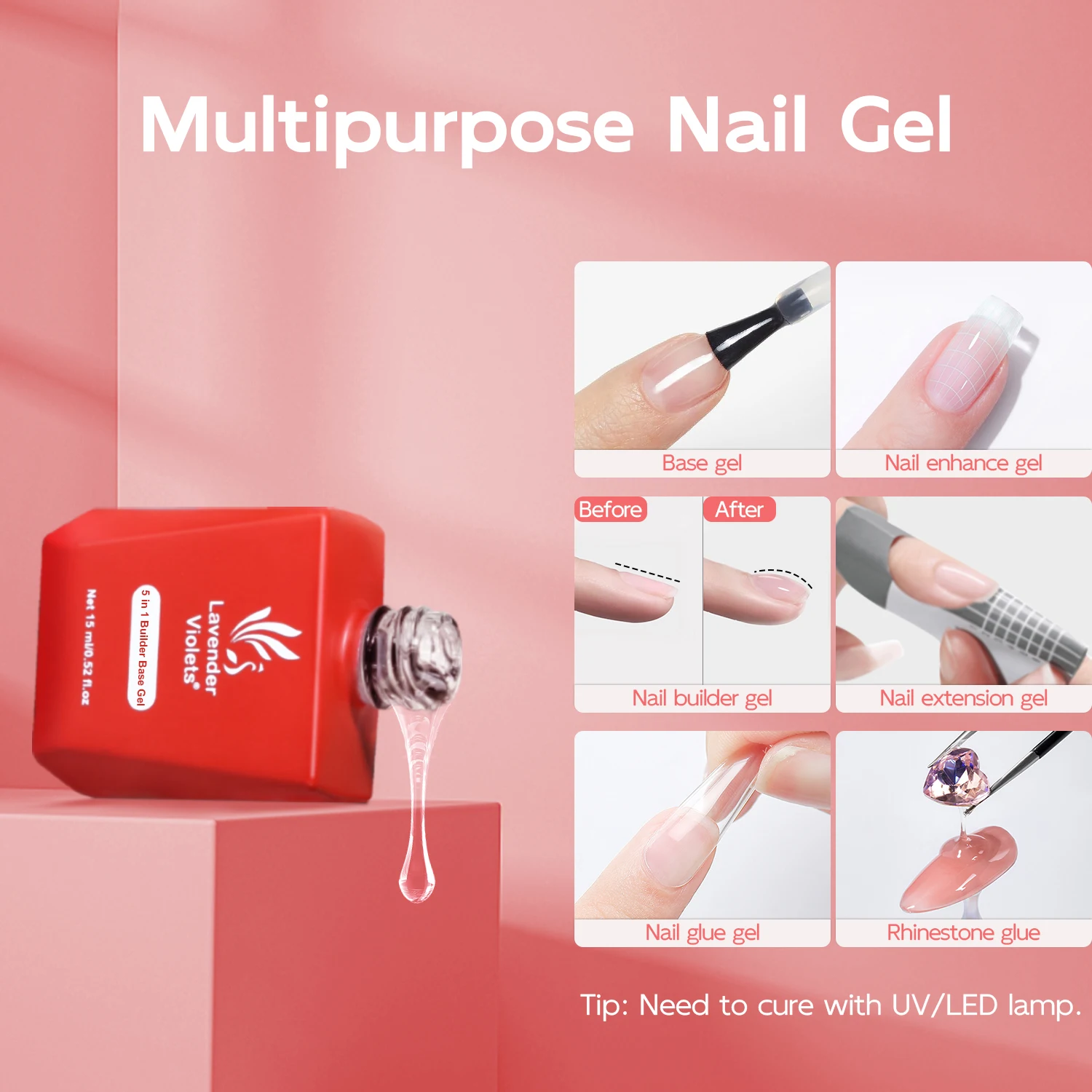 4pcs 15ml Nail Primer 5 in 1 Builder Base Gel Glossy Top Coat Matte Top Coat For Beginner Use Home Salon Nail Art Design nail art set nail treatment nail top coat