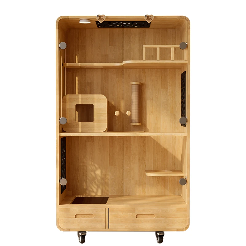 

Solid Wood Cat Villa Cat Cage Household Cattery Three-Layer Cat Cabinet Indoor Cat Nest