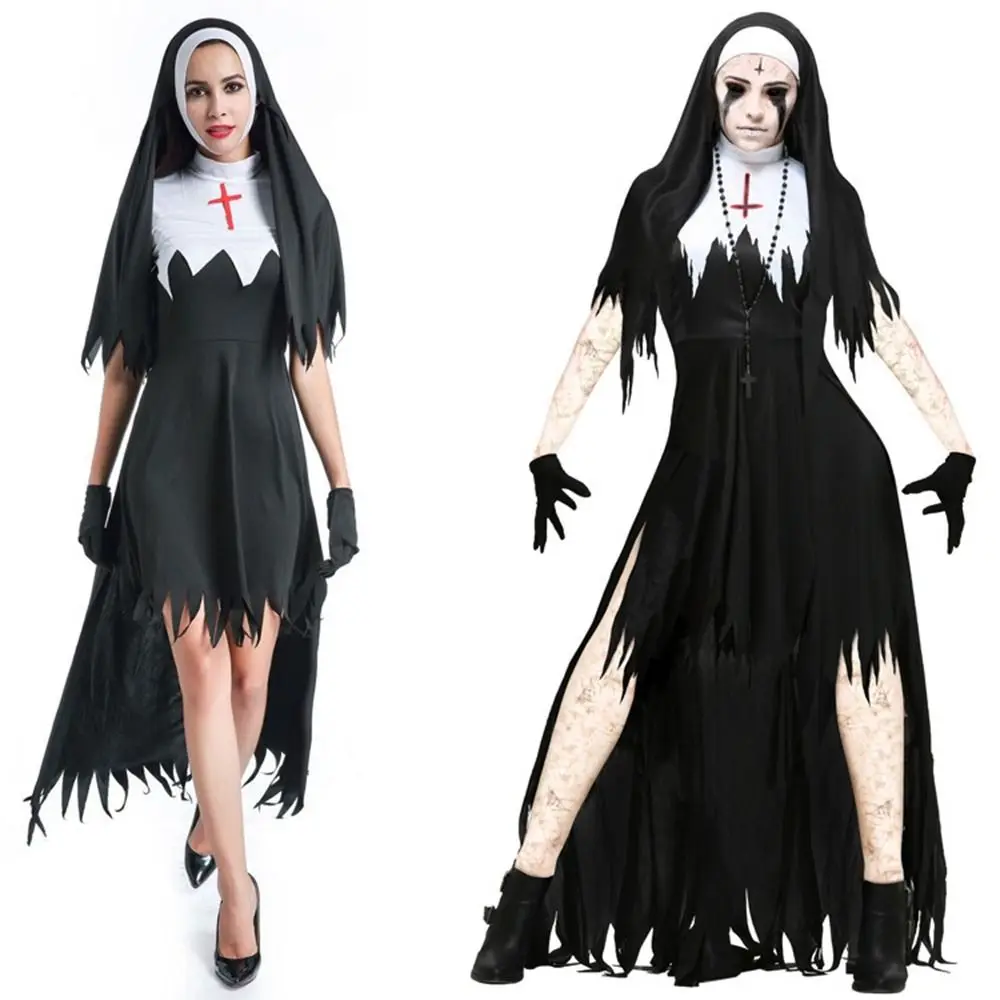 S-XL Halloween Nun Costume New Party Dress Anime Cosplay Costumes Halloween Costume Uniform Scary Jumpsuit Halloween