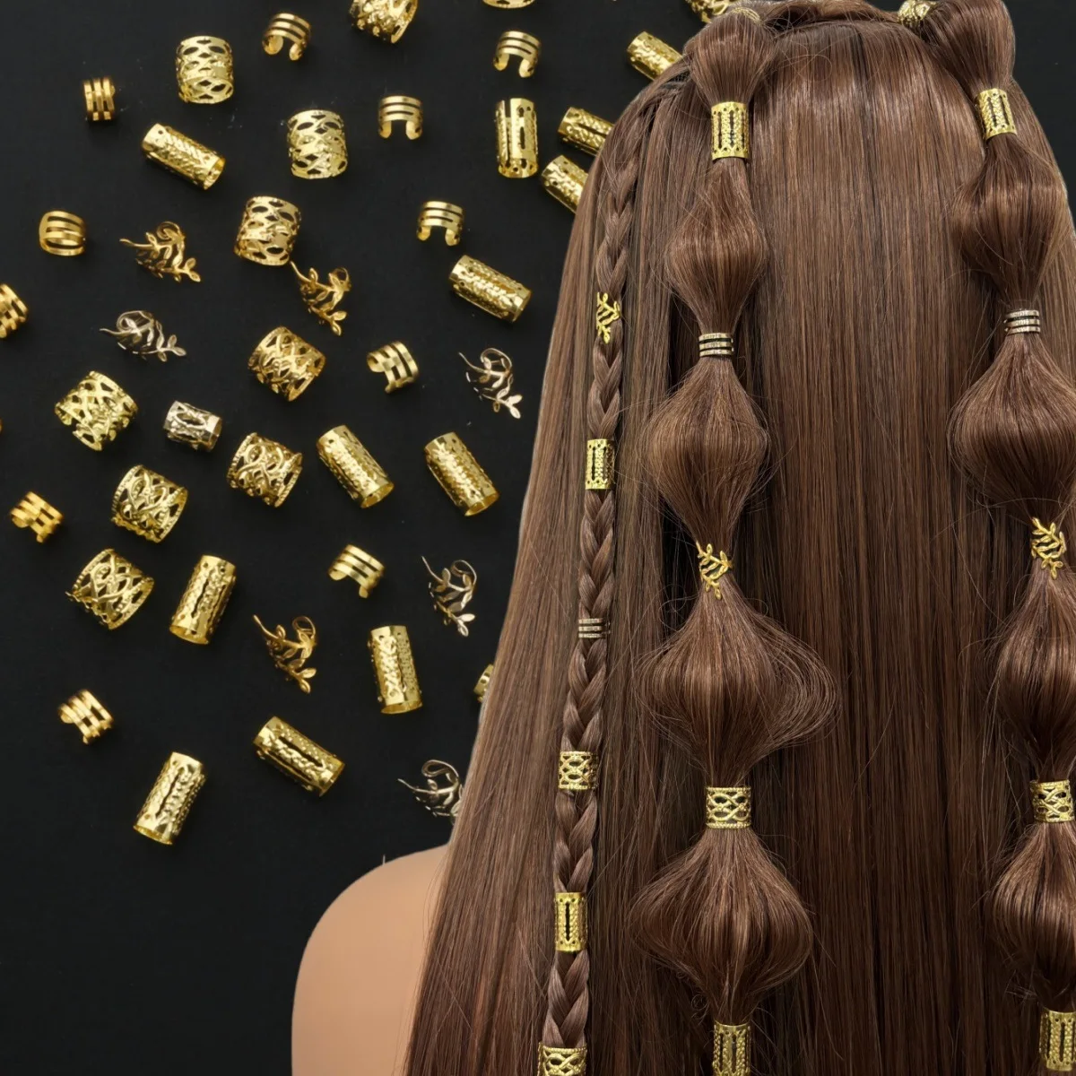 40 יחידות / שקית ענף זית זהבי עם חריטה ריקה של טבעות שיער לצמיג צמיג - חלקי אביזרי שיער לצמיג צמיג ליצירה