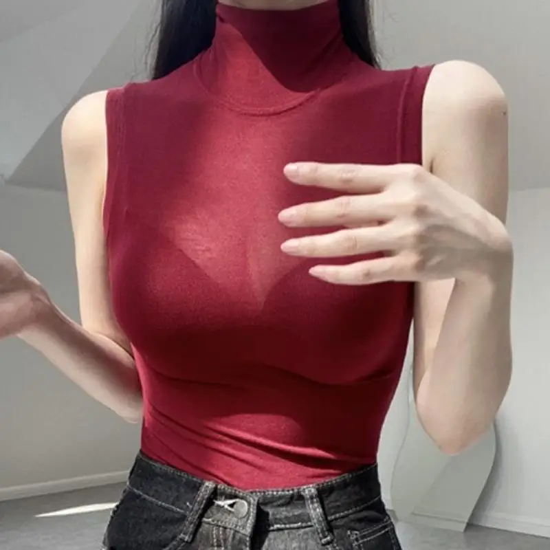 Sexy Transparent Svel High Collar Top Women's Summer New Faion Breathable Versatile Small irt T-irt Commute Sle