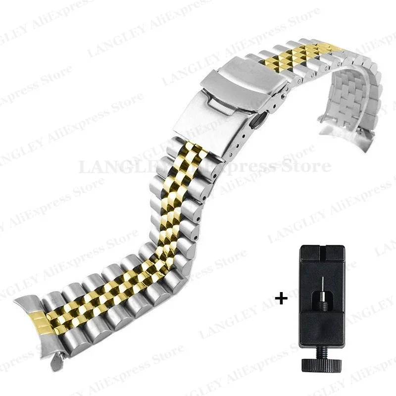 316L Rvs Oyster Horlogeband Fit for Seiko Mannen Horloge Accessoires Solid Jubilee Armband Gebogen Band 18/19/20/21/22/23/24mm (Color : Silver-Jubilee, Size : 21MM_NO LOGO