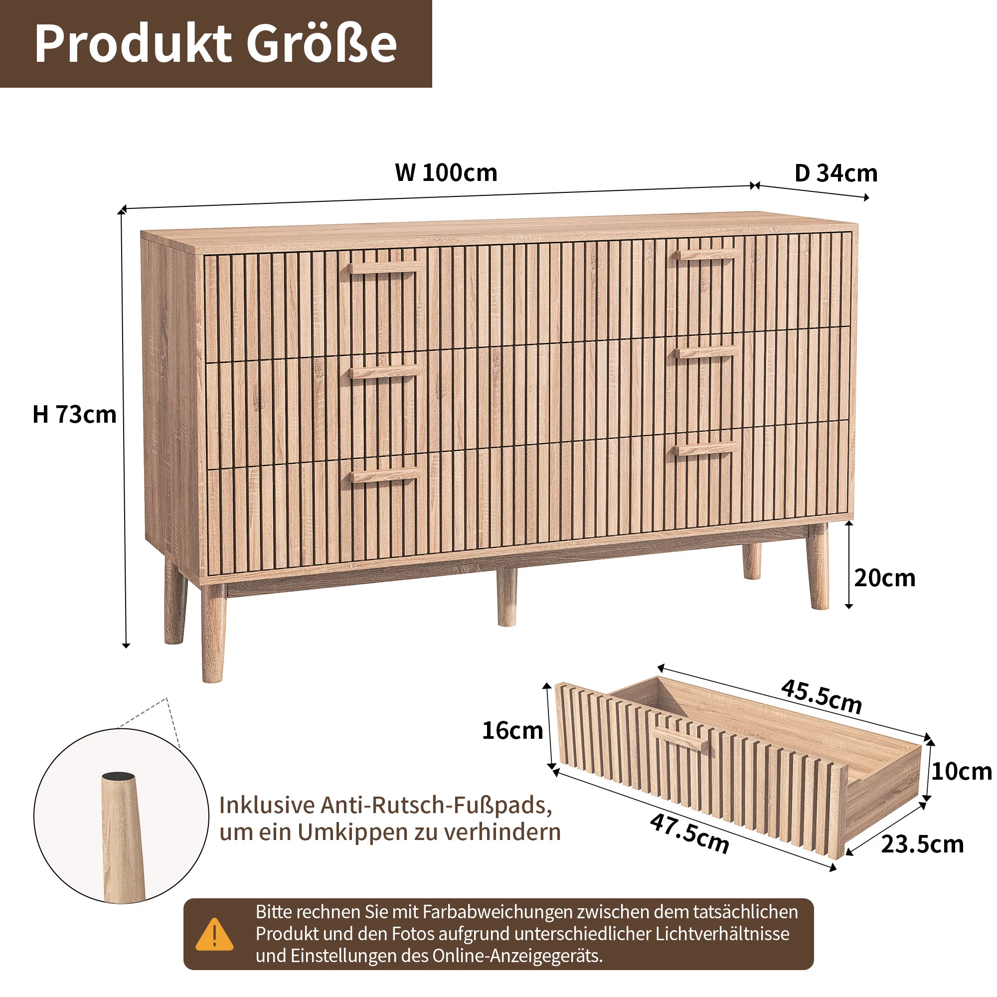 ROSAHQNDA Kommode mit 6/4 Schubladen, moderner Kleiderschrank, breiter Retro-Schminktisch aus Holz, für Wohnzimmer, Schlafzimmer – Detail 1