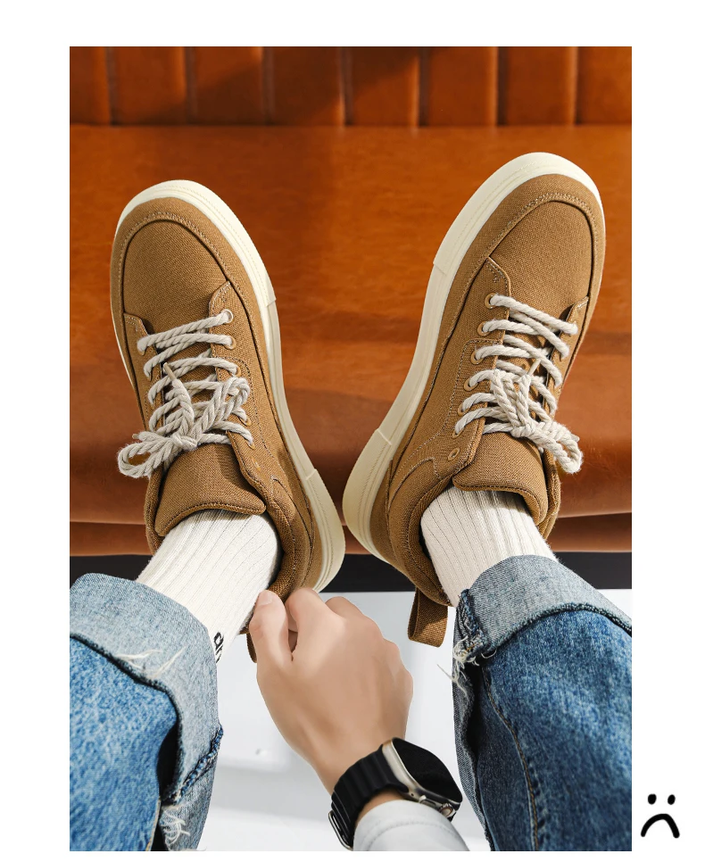 Men's Canvas Shoes Fashion Spring Solid High Top Vulcanized Shoes Men Flat Design Casual Sneakers Man Board Shoes