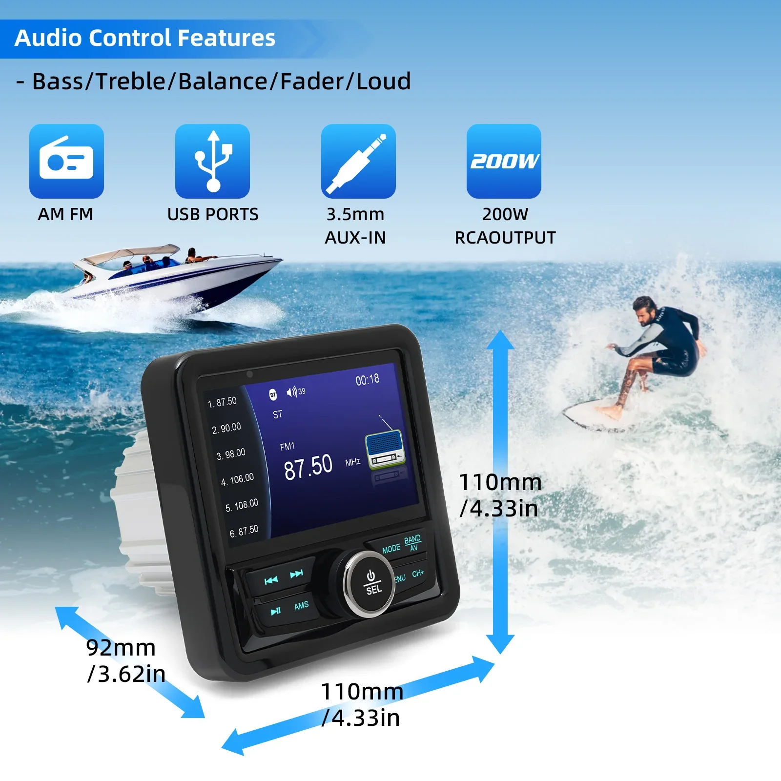 Waterproof Yacht MP3 Player Multifunctional Marine Boat Radio Stereo Bluetooth-c
