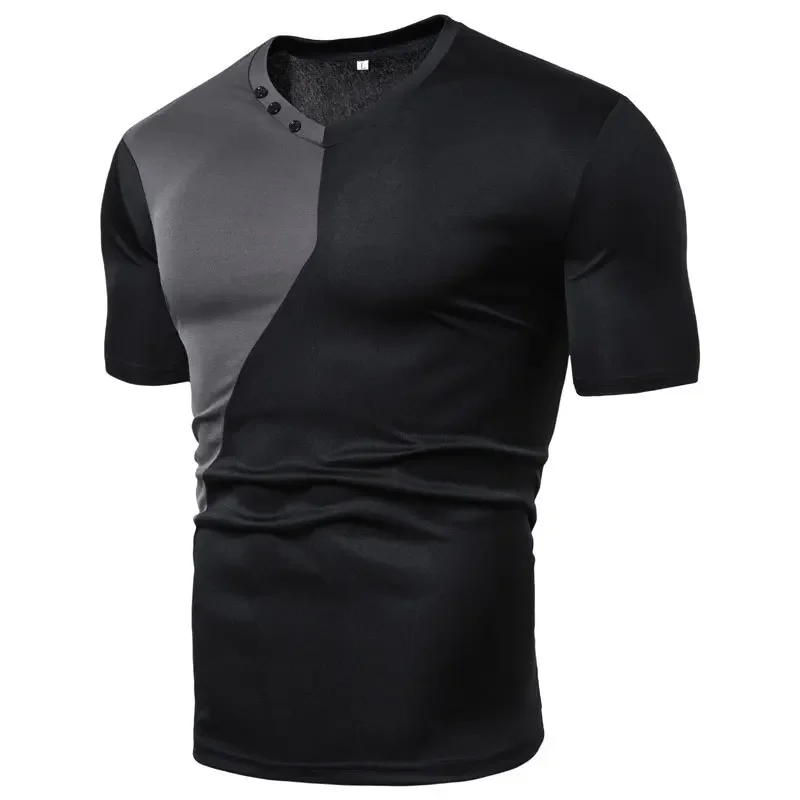 

Men's T-Shirts Summer New Large Size Solid Color Splicing Men Casual Sports Slim Fit Short Sleeve V-Neck T-Shirt Mens Clothing