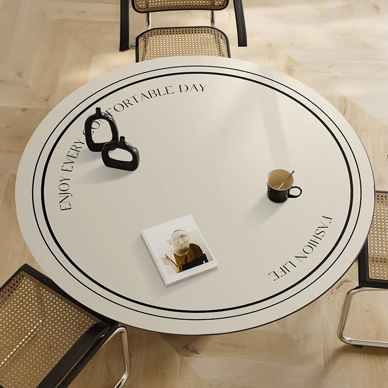 PVC Round Tablecloth Waterproof Oil-proof Table Mat White Coffee Desk Mats Striped Minimalist Style Home Decoration Tablecloths 3