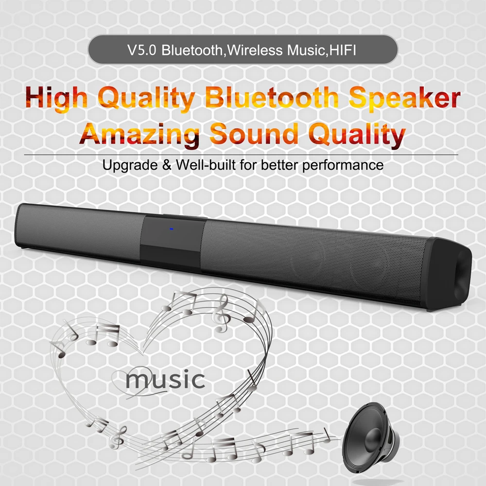 Bluetooth 5.0 Soundbar Speaker BS-28B Stereo Surround Sound Home Cinema System F