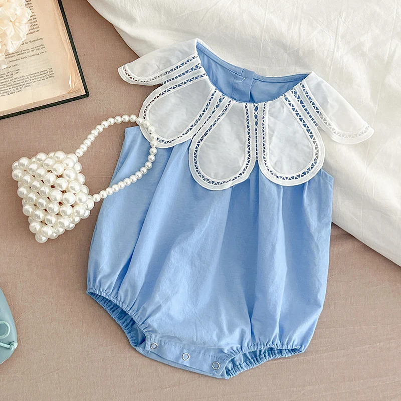

2024 New Summer 0-24M Children Clothes Toddler Baby Girls Jumpsuit Sleeveless Cotton Splicing Infant Baby Girls Bodysuits