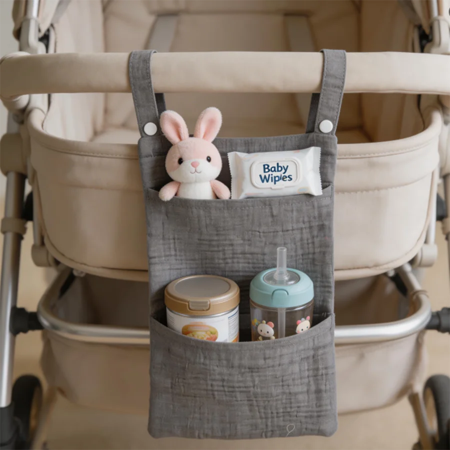 Baby Bedside Crib Caddy Organizer, Newborn Essentials Storage Bag, Multifunctional Stroller Hanging Pouch, Nursery Decor