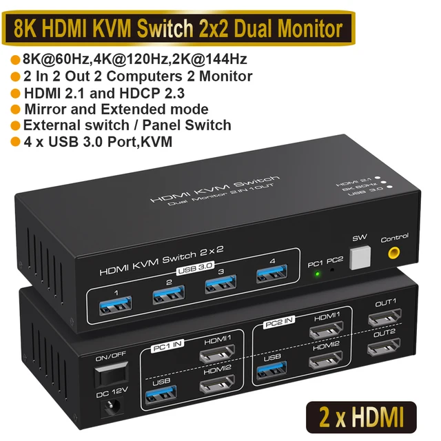 Switch HDMI Daoistek 2 Entradas 1 Saída - 4K 120Hz E 8K 60Hz