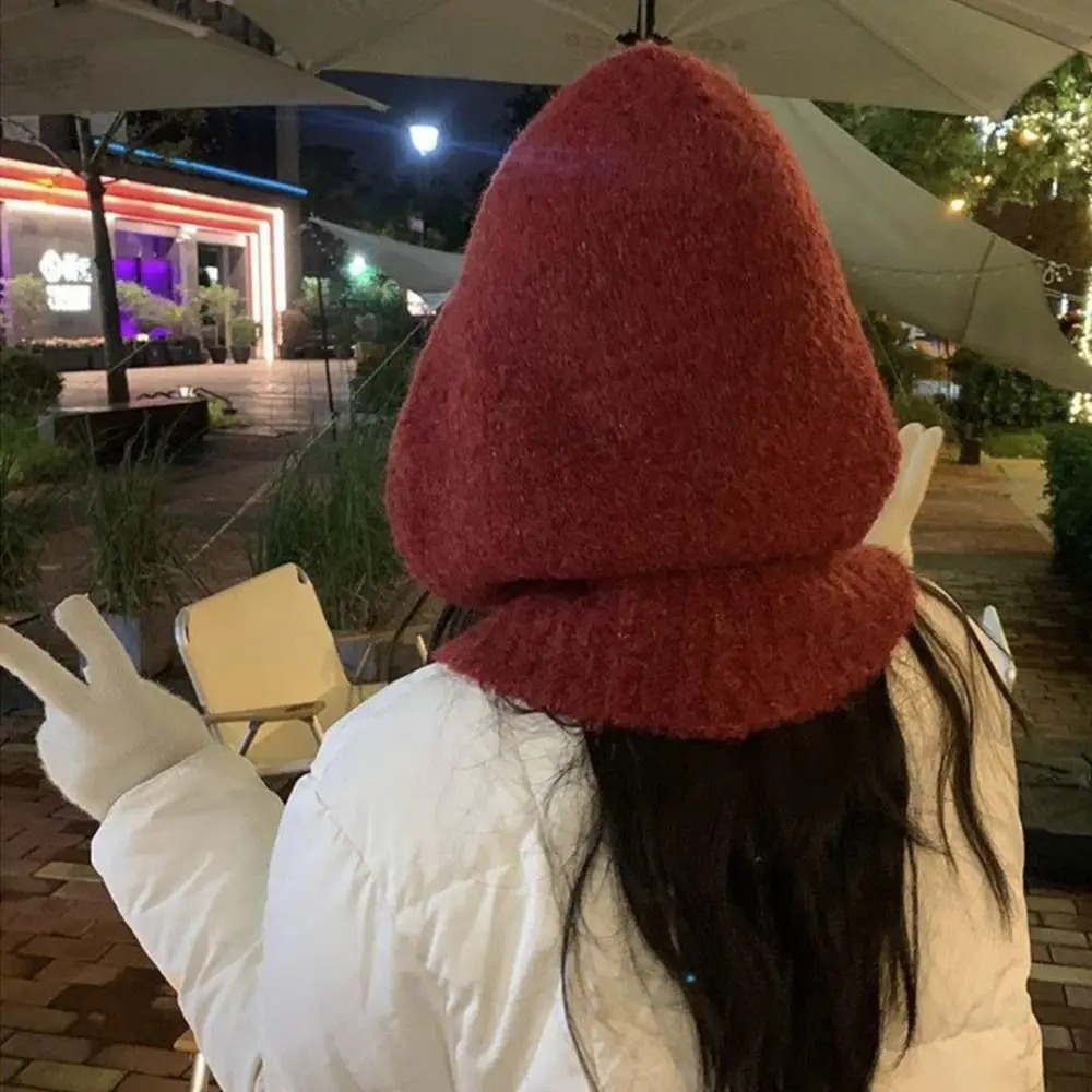 Korean Solid color Women Balaclava Hat and Scarf Integrated Windproof Cap Winter Warmer Knitted Pullover Hat Cold Weather