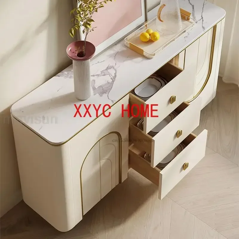 White Sideboards With Three Drawers Cream Style Round Corners Display Furniture Press Type Doors Luxury Dining Room Cabinets