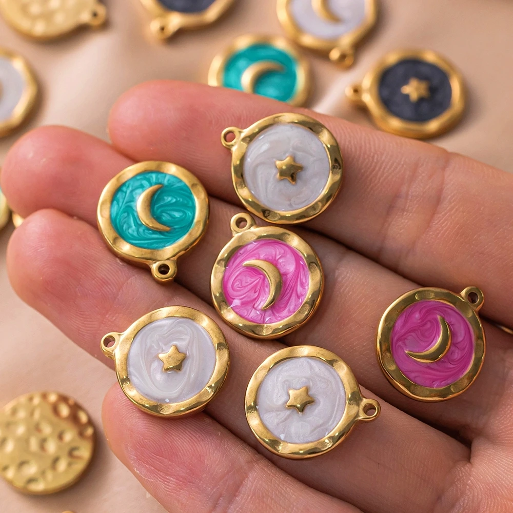 5 Stück Gold Edelstahl Emaille Blume Herz Mond Charms Anhänger für DIY Schmuckherstellung Zubehör Erkenntnisse Halskette Ohrringe – Detail 5