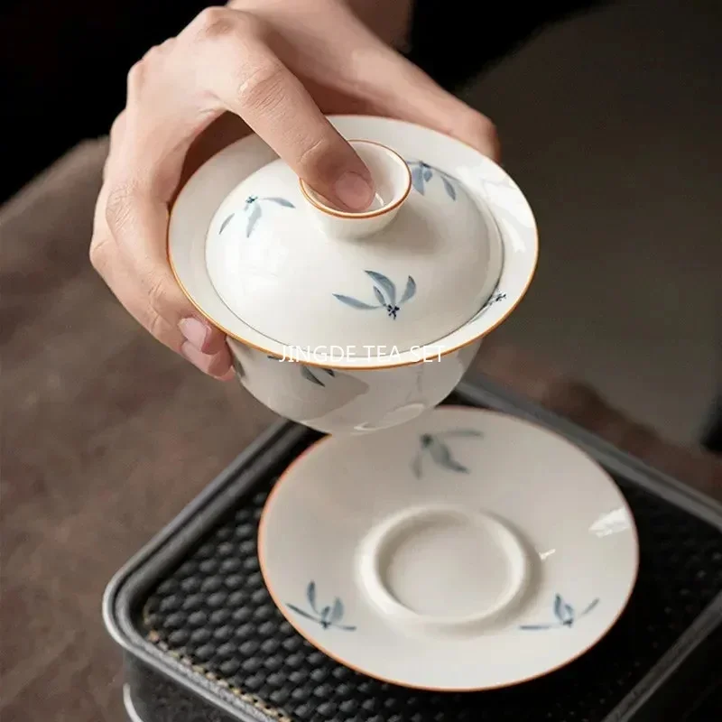 150ml Chinese Hand Painted Ceramic Tea Tureen Teacup Travel Portable Gaiwan Handmade Porcelain Tea Bowl with Saucer Home Set