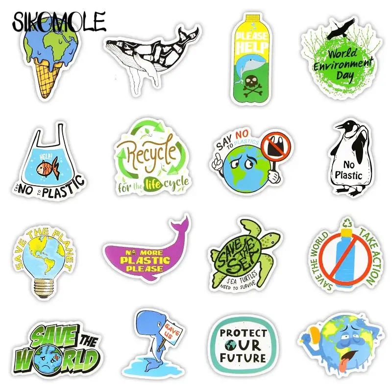 10/30/50pcs Cartoon Save Earth Sticker Vinyl Education Environment Kid Gift  DIY Toys Laptop Fridge Bike Diary Decals Stickers F5