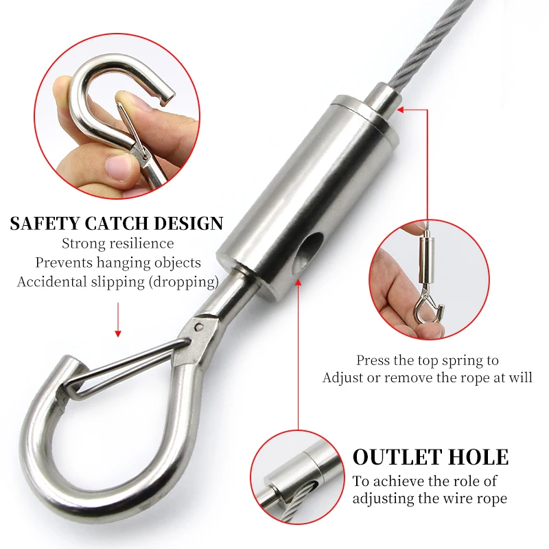 304 Stainless steel wire rope self-locking buckle 2PCS Hanging code Hanging pictures device Adjustable hook Billboard wire