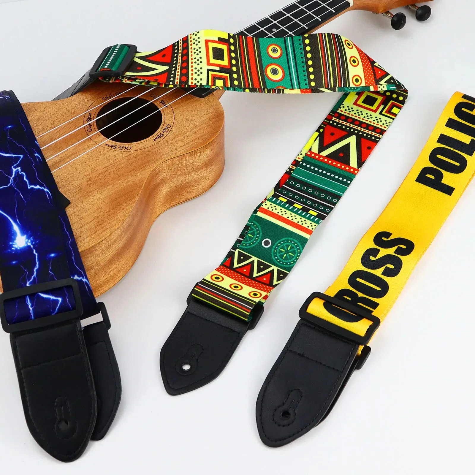 Deluxe Woodgrain Leather Guitar Strap - Comfortable & Stylish for All Guitars