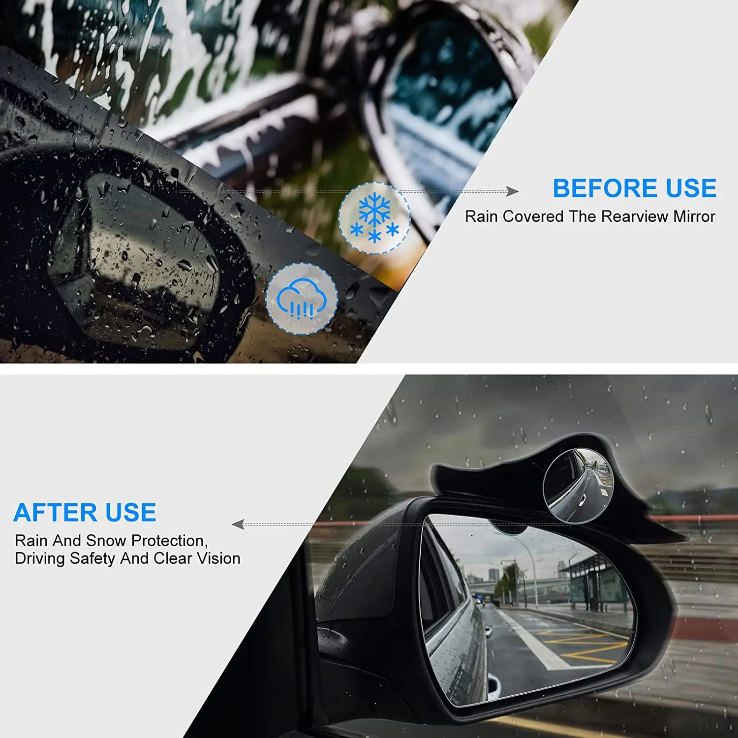 2PCS Car Rear View Mirror Rain Guard with Adjustable Blind Spot Mirrors,  Bat Shaped Carbon Fiber PVC, 2 In 1 Side Mirror Visor Smoke Cover Eyebrows,  Auto Rainproof Protector for SUV Truck (