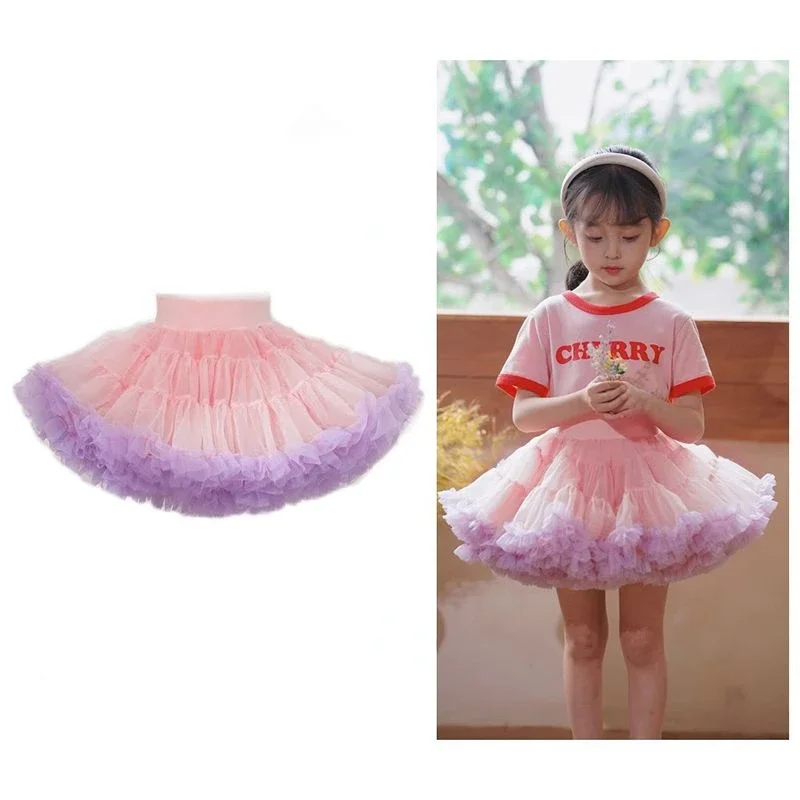 Girls Tutu Skirts Solid Fluffy Tulle Princess Ball Gown Pettiskirt Kids Ballet Party Performance Dress