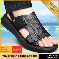 Men's Summer Casual Sandals Soft Bottom Anti-Slip Wear-Resistant Odor-Resistant Breathable Beach Shoes for Driving PVC Material