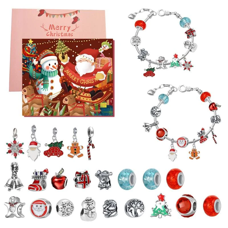 2022 Calendario de Adviento de Navidad pulseras DIY cuentas Charms joyería pulsera conjunto CALENDARIO cuenta regresiva de Navidad con 22 cuentas| | - AliExpress
