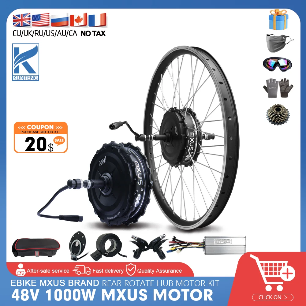 48V 1000W MXUS Ebike Motor Kit Electric Bike 20-29 700C inch Rear Brushless Geared Hub Motor Wheel Dropout LCD display