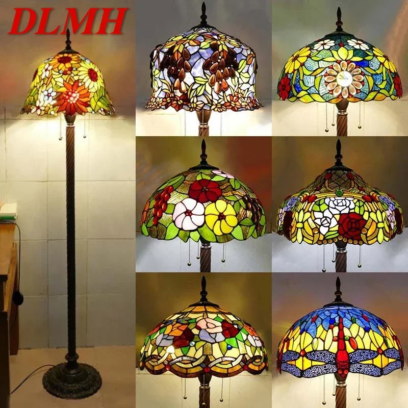 

DLMH Tiffany Floor Lamp American Retro Living Room Bedroom Lamp Country Stained Glass Floor Lamp