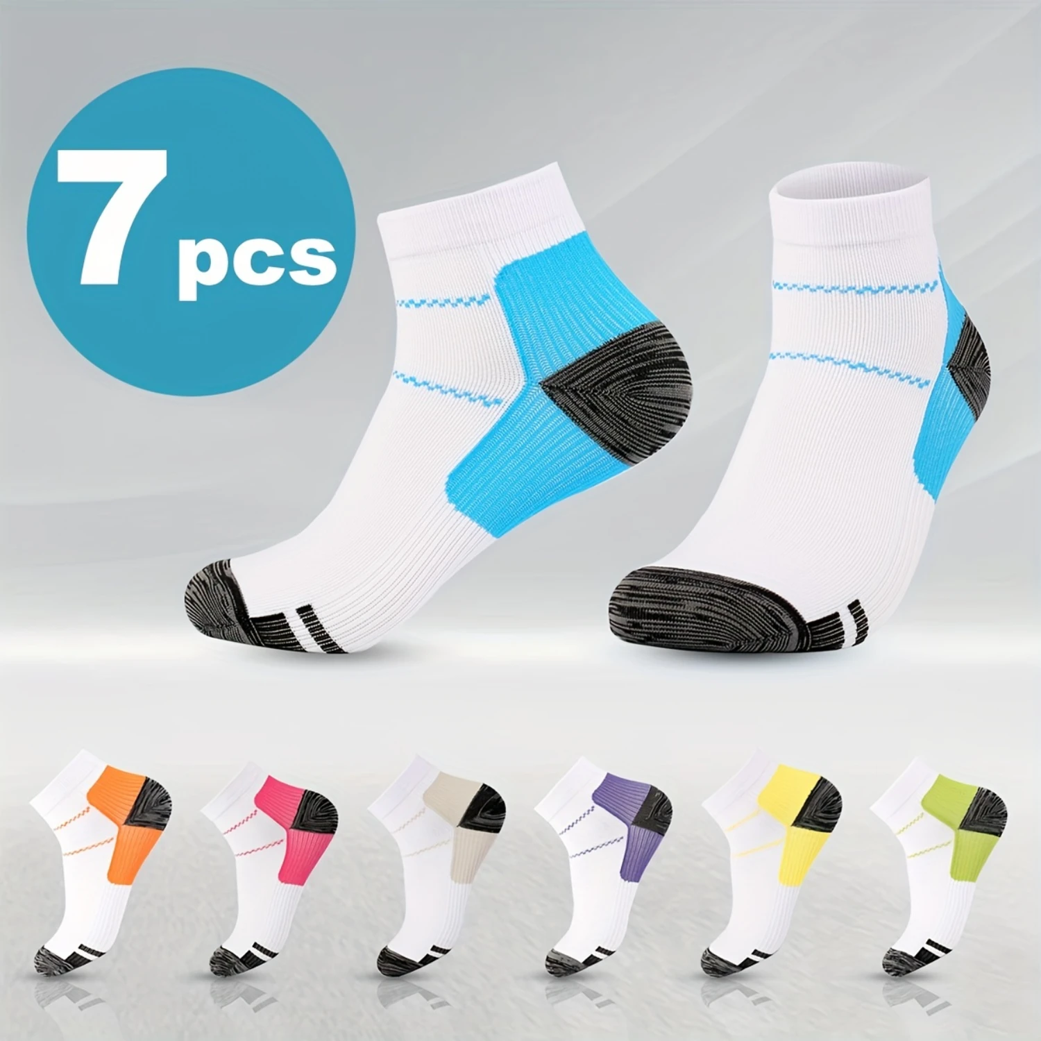 7 Pairs Breathable Ankle Compression Socks For Running, Walking, And Basketball-Non-Slip Athletic Crew Socks With Support And