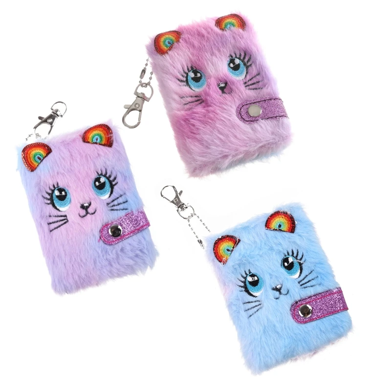 Y1UB Pocket Notebook Plush Notepad with Keychain Portable Address Book for Children Adult Note Taking Writing Drawing